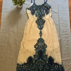 Blue & White Lace Maxi Dress